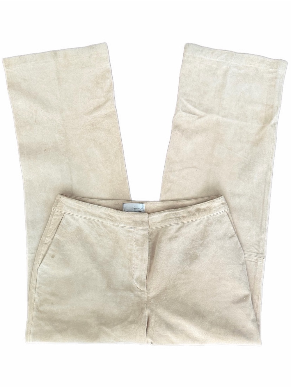 Vintage Light Tan/Cream 100% Leather Suede Straight-Leg Pants Trousers